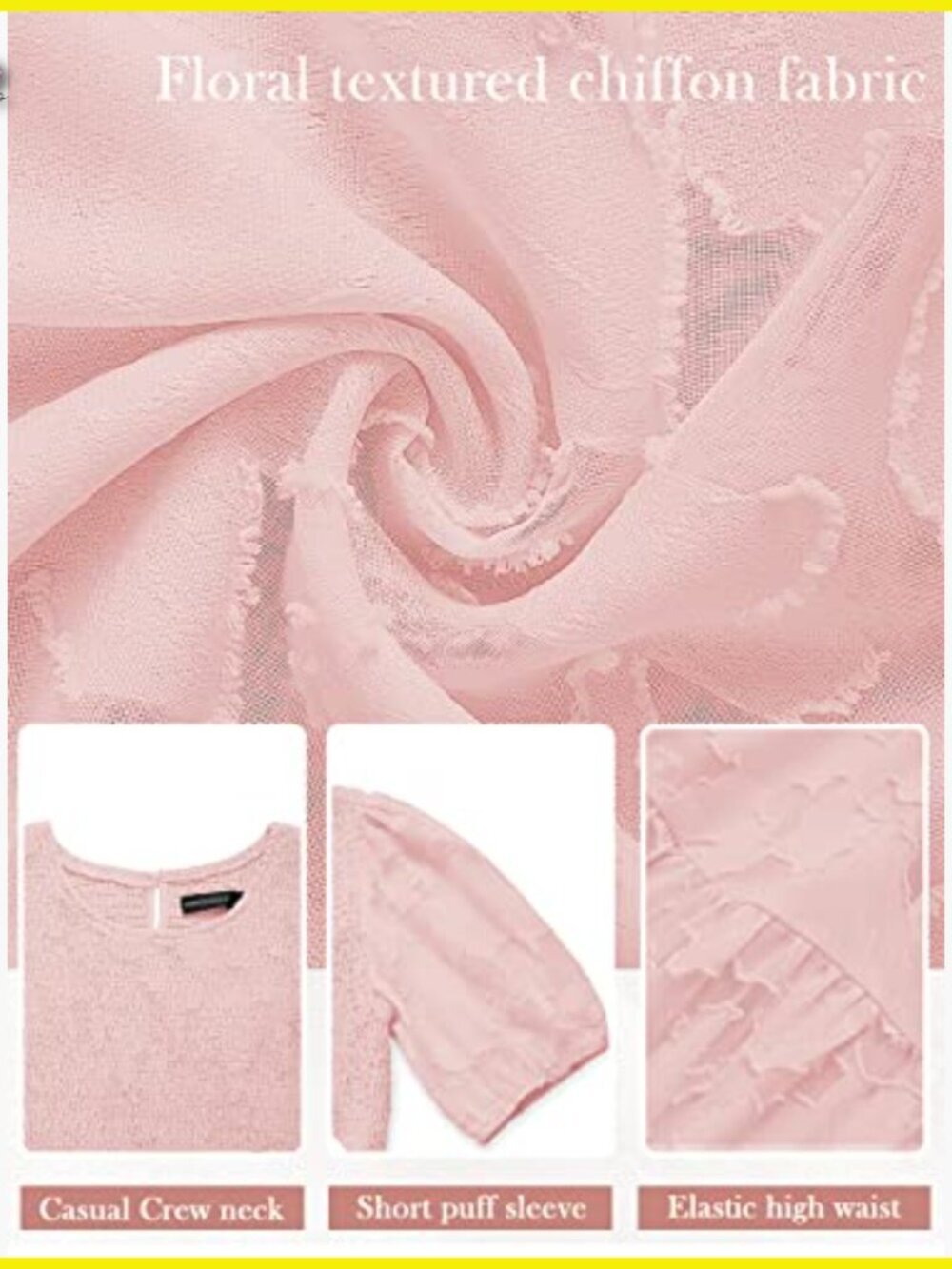 Summer Puff Sleeve Smocked Floral Dress Elegant Midi Tiered A-Line - Picture 5 of 7
